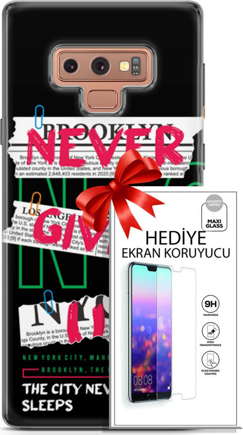 Samsung Galaxy Note 9 Kılıf Orijinal Seri Punky 21 Never Give Up Darbe Önleyici Kapak + Ön Ekran Koruyucu
