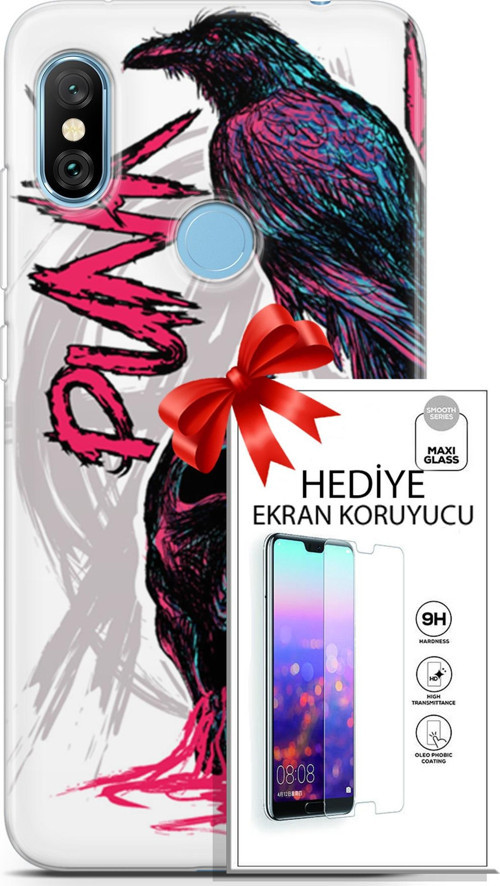 Xiaomi Redmi Note 6 Pro Kılıf Orijinal Seri Punky 03 Karga İskelet Arka Kapak + Ekran Koruyucu