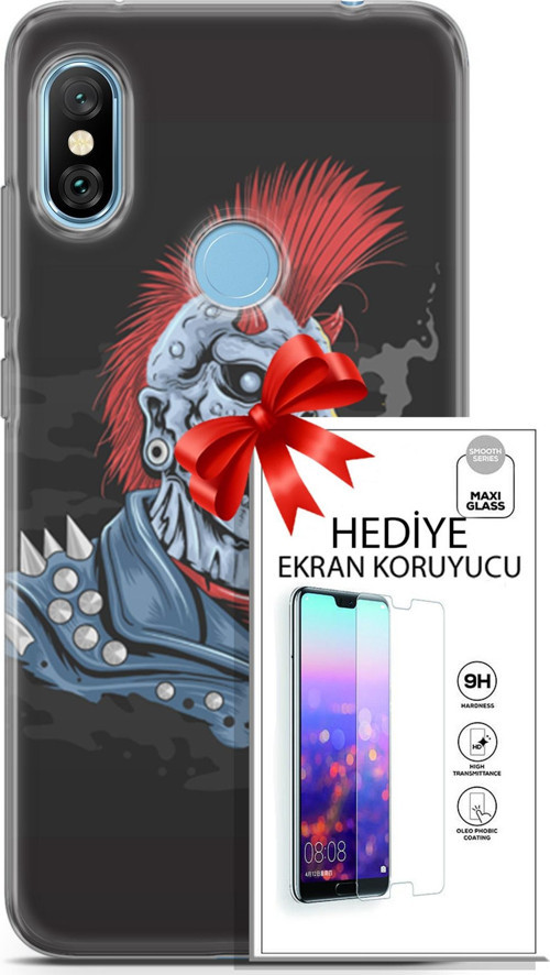Xiaomi Redmi Note 6 Pro Kılıf Orijinal Seri Punky 04 Punk Skeleton Silikon Kılıf + Ekran Koruyucu Fu