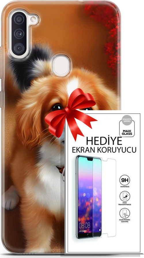 Samsung Galaxy M11 Kılıf Orijinal Seri Dogs 14 King Charles Spaniel Cover Kılıf + Ön Ekran Koruyucu