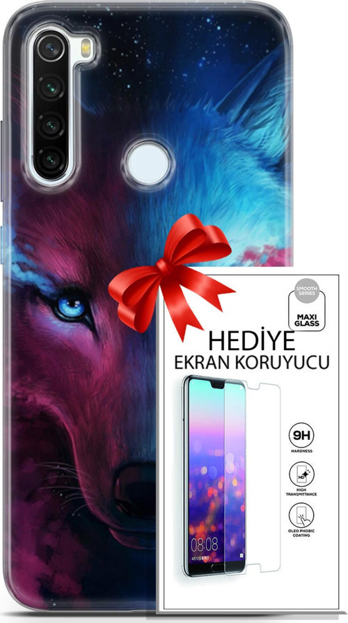 Xiaomi Redmi Note 8T Kılıf Orijinal Seri Cardano 18 Mavi Turuncu Göz Parlak Kılıf + Ekran Koruyucu F