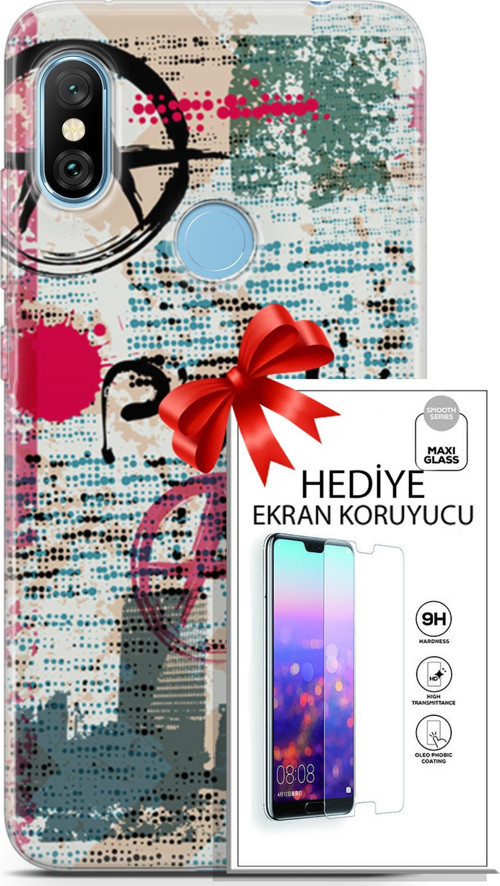 Xiaomi Redmi Note 6 Pro Kılıf Orijinal Seri Punky 12 Punk Duvar Yazıları Tasarım Kılıf + Ekran Koruyucu