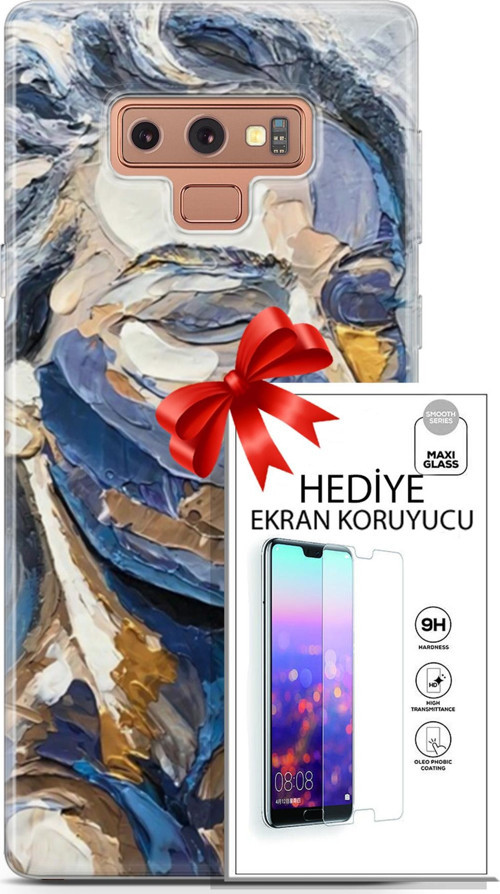 Samsung Galaxy Note 9 Kılıf Orijinal Seri Soul 06 Mavi Yüz Koruyucu Kapak Ekran Koruyucu