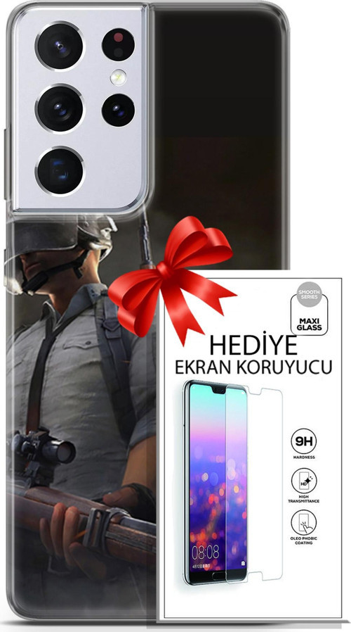 Samsung Galaxy S21 Ultra Kılıf Orijinal Seri Pubg 02 Battlegrounds Kapak Ve Ekran Koruyucu
