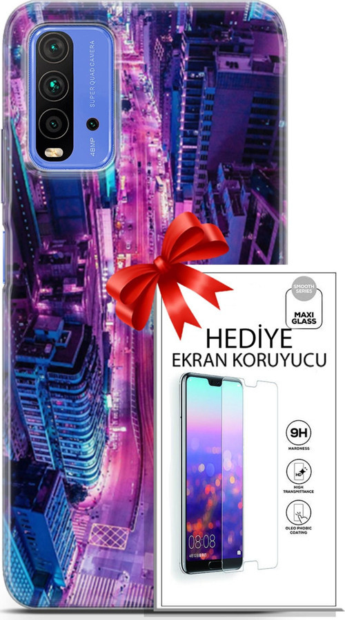 Xiaomi Redmi 9T Kılıf Orijinal Seri Cyberpunk 22 Usa Kap + Ekran Koruyucu