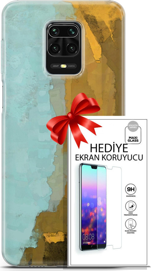 Xiaomi Redmi Note 9S Kılıf Orijinal Seri Nature 25 Su Yeşili Soyulmayan Kılıf + Ekran Koruyucu Full