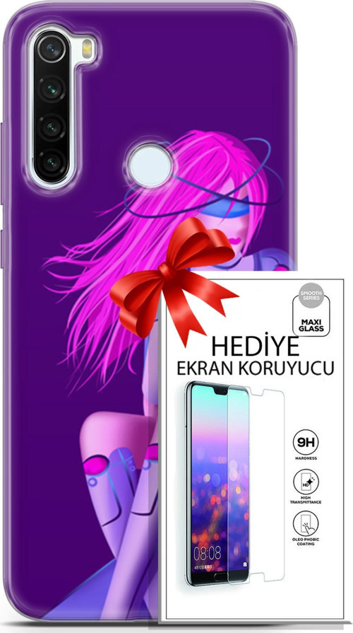 Xiaomi Redmi Note 8T Kılıf Orijinal Seri Cyberpunk 02 Pembe Saçlı Kapak Ve Ekran Koruyucu
