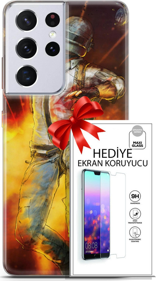 Samsung Galaxy S21 Ultra Kılıf Orijinal Seri Pubg 06 Tavalı Karakter Koruyucu Kapak Ekran Koruyucu