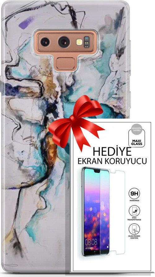 Samsung Galaxy Note 9 Kılıf Orijinal Seri Soul 11 Turkuaz 4K Baskılı Kılıf + Ekran Koruyucu Full Koruma