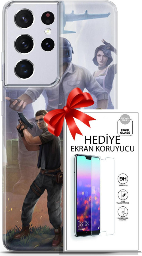 Samsung Galaxy S21 Ultra Kılıf Orijinal Seri Pubg 09 Carlo Uv Kılıf Ve Ekran Koruyucu
