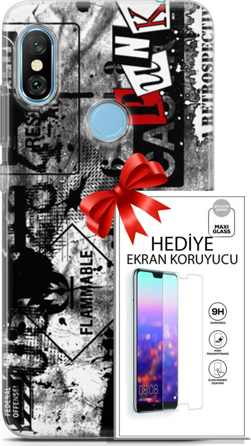 Xiaomi Redmi Note 6 Pro Kılıf Orijinal Seri Punky 26 Retrospective Soft Kapak + Ekran Koruyucu
