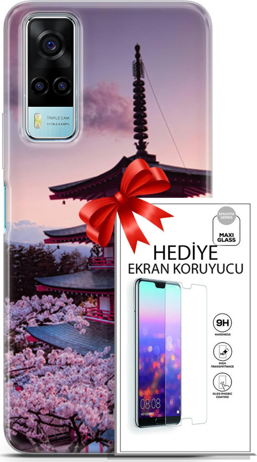 Vivo Y53S 4G Kılıf Orijinal Seri Fantasy 04 Arakurayama Sengen Silikon Kılıf + Ekran Koruyucu Full Koruma