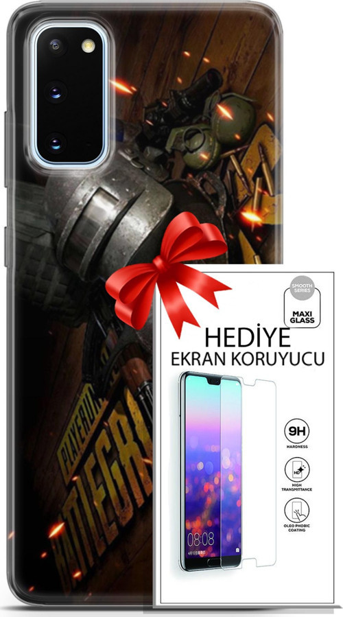 Samsung Galaxy S20 Kılıf Orijinal Seri Pubg 18 Tabela Parlak Kılıf + Ekran Koruyucu Full Korumake