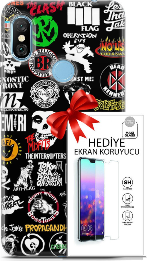 Xiaomi Redmi Note 6 Pro Kılıf Orijinal Seri Punky 29 Armalar Leke Tutmaz Kapak + Ekran Koruyucu