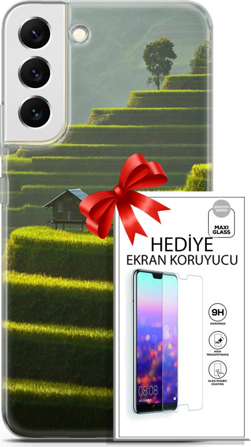 Samsung Galaxy S22 Plus Kılıf Orijinal Seri Fantasy 23 Çay Tarlası Telefon Kabı Ve Ekran Koruyucu