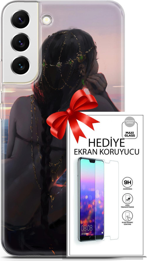 Samsung Galaxy S22 Plus Kılıf Orijinal Seri Fantasy 25 Örgü Saç Soyulmayan Kılıf + Ekran Koruyucu Fu