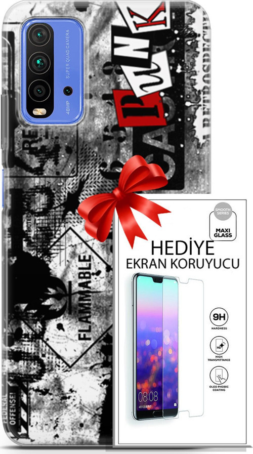 Xiaomi Redmi 9T Kılıf Orijinal Seri Punky 26 Retrospective Soft Kapak + Ekran Koruyucu