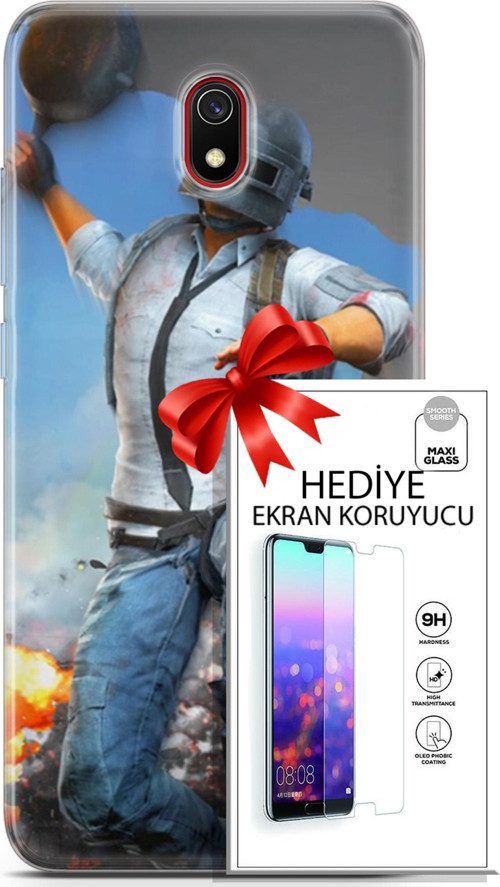 Xiaomi Redmi 8A Kılıf Orijinal Seri Pubg 01 Action Figur Telefon Kılıfı + Ekran Koruyucu