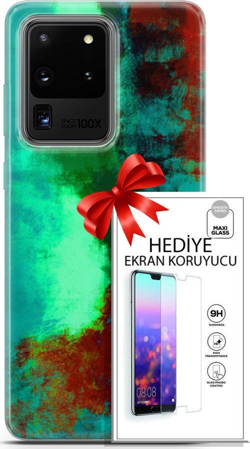 Samsung Galaxy S20 Ultra Kılıf Orijinal Seri Nature 20 Yeşil Kahve Renkli Kılıf Ekran Koruyucu