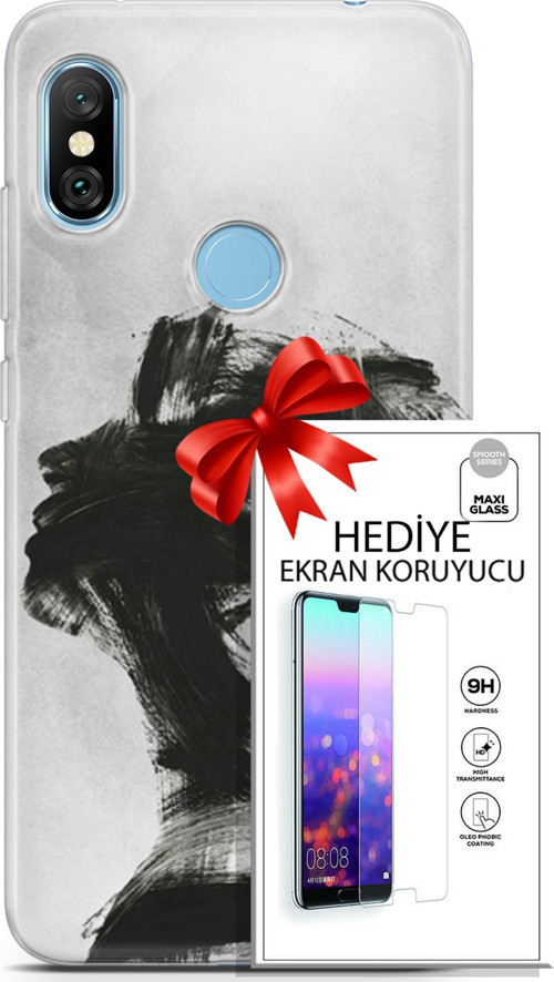 Xiaomi Redmi Note 6 Pro Kılıf Orijinal Seri Soul 05 Karakalem Koruma Kılıfı + Ekran Koruyucu