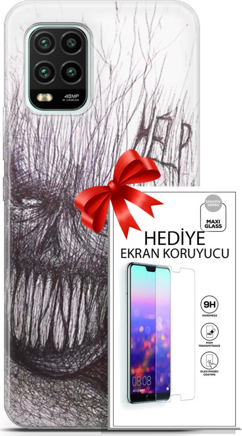 Xiaomi Mi 10 Lite 5G Kılıf Orijinal Seri Soul 29 Şeytan Leke Tutmaz Kapak + Ekran Koruyucu