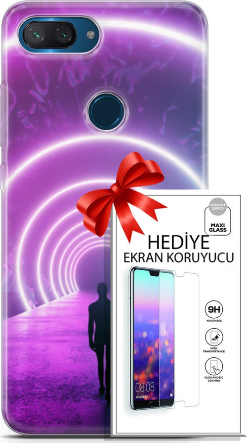 Xiaomi Mi 8 Lite Kılıf Orijinal Seri Cyberpunk 26 Daire Neon Soft Kapak + Ekran Koruyucu