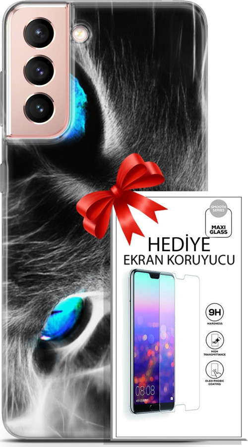 Samsung Galaxy S21 Kılıf Orijinal Seri Scotish-British 26 Amerikan Kedisi Soft Kapak + Ekran Koruyucu