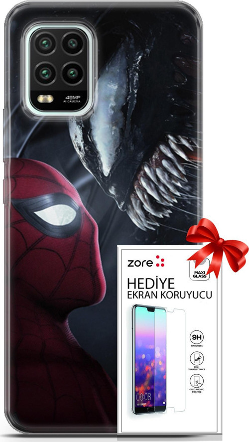 Xiaomi Mi 10 Lite 5G Kılıf Orijinal Seri Supers 09 Spider-Man Vs Venom Uv Kılıf Ve Ekran Koruyucu