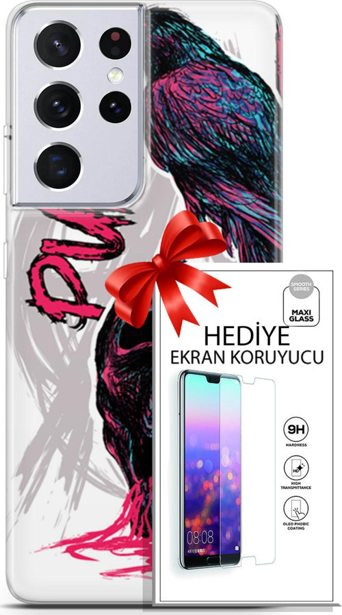 Samsung Galaxy S21 Ultra Kılıf Orijinal Seri Punky 03 Karga İskelet Arka Kapak + Ekran Koruyucu