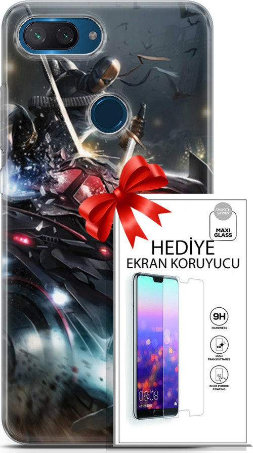 Xiaomi Mi 8 Lite Kılıf Orijinal Seri Dc 07 Batman Vs Deathstroke Desenli Kılıf + Ön Ekran Koruyucu