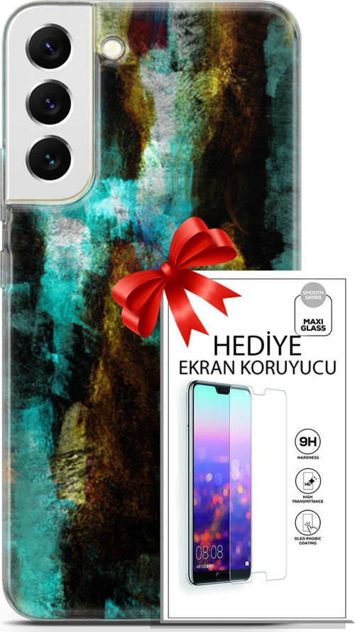 Samsung Galaxy S22 Plus Kılıf Orijinal Seri Nature 12 Kahve Yeşil Tasarım Kılıf + Ekran Koruyucu