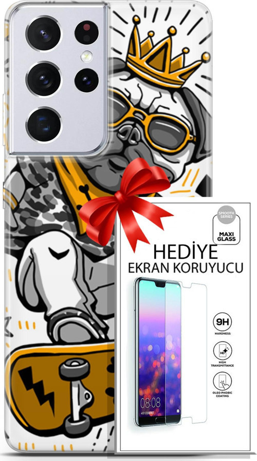 Samsung Galaxy S21 Ultra Kılıf Orijinal Seri Punky 09 Punk Pug Uv Kılıf Ve Ekran Koruyucu