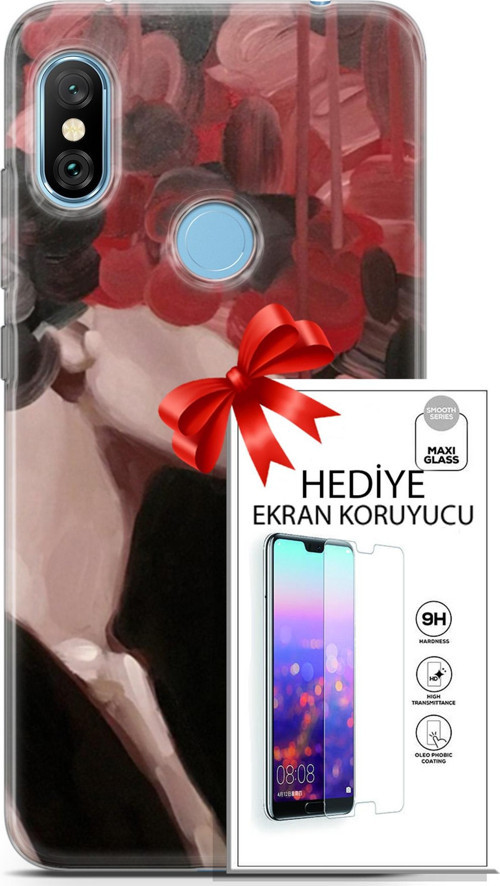 Xiaomi Redmi Note 6 Pro Kılıf Orijinal Seri Soul 19 Kırmızı Pembe Siyah Tam Koruma Kılıf + Ekran Koruyucu