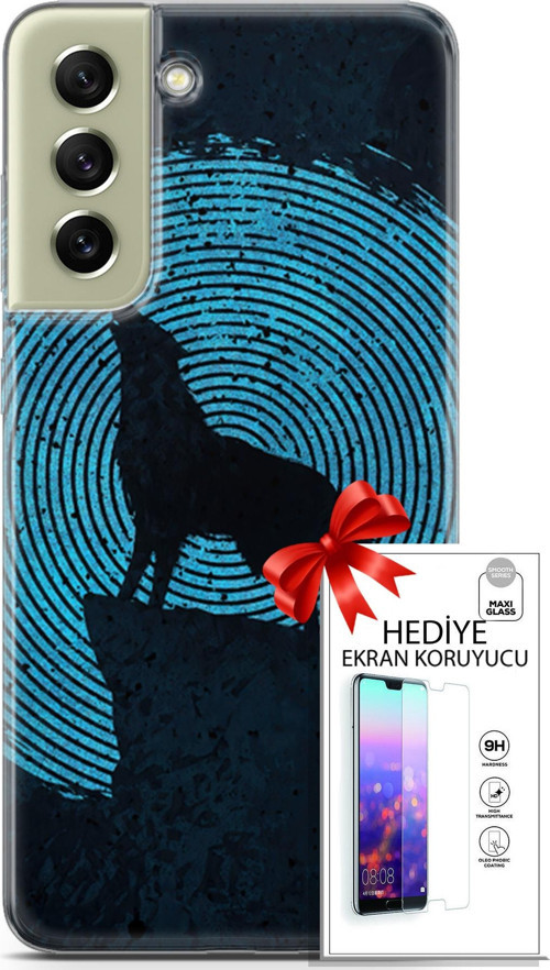 Samsung Galaxy S21 Fe Kılıf Orijinal Seri Algorand 05 Parmak İzi Kurt Koruma Kılıfı + Ekran Koruyucu