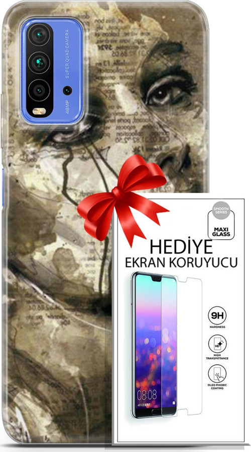 Xiaomi Redmi 9T Kılıf Orijinal Seri Soul 17 Ağlayan Yüz Yumuşak Kılıf + Ekran Koruyucu