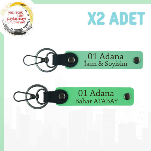 Yeşil-Fıstık Yeşil, İsim Yazılı 01 Adana, Şehir Ruhunu Taşıyan Şık Seçenek, 2'li Anahtarlık Set