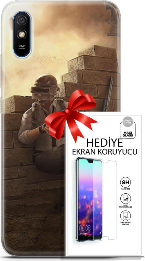 Xiaomi Redmi 9A Kılıf Orijinal Seri Pubg 04 Oyun Karakterleri Silikon Kılıf + Ekran Koruyucu Full Koruma