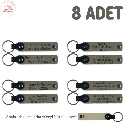 Kül Gri & Sütlü Kahve, Karne Hediyesi İçin Tüm Sınıfa Özel, 8' li Set, Hediyelik Hatıra Anahtarlığı