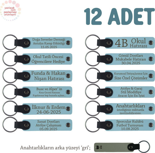 Gök Mavi & Gri, Sınıf Annelerinden Öğrencilere Hediyelik Hatıra, 12'li İsme Özel Anahtarlık Set