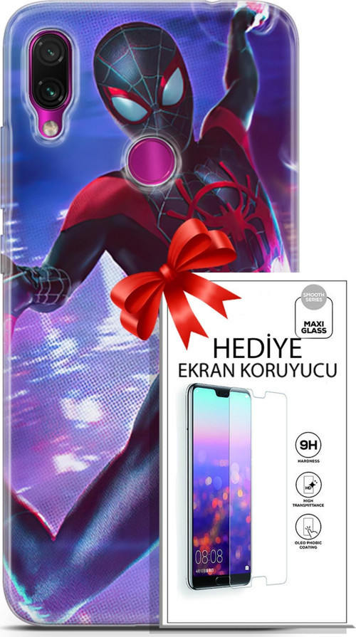 Xiaomi Redmi Note 7 Kılıf Orijinal Seri Dc 24 Örümcek Adam Darbe Emici Kılıf + Ekran Koruyucu