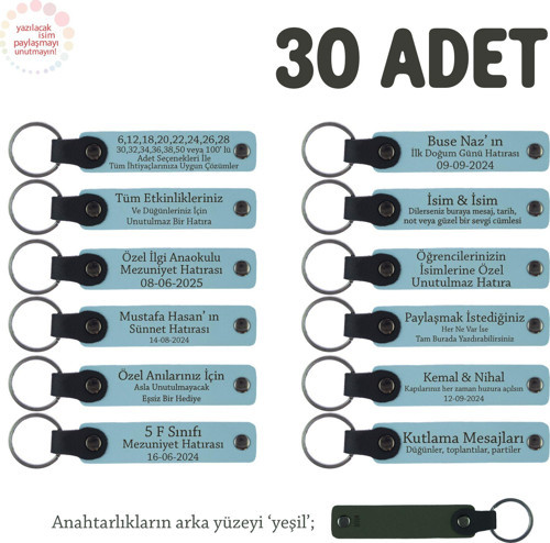 Gök Mavi & Yeşil, Annelere Özel Tüm Kutlamalar İçin İsim Ve Mesaj Yazılabilen 30' lu Anahtarlık