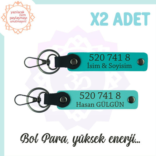Koyu Turkuaz-Turkuaz, Size Özel Tasarım 2'li Anahtarlık Huzur Veren Sayılar 520 741 8, Manevi Başarı
