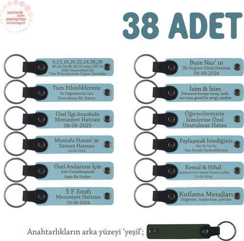 Gök Mavi & Yeşil, Özel Günler İçin, 38'li Anahtarlık Set, Adınıza Tasarlanmış İsimli Anahtarlıklar