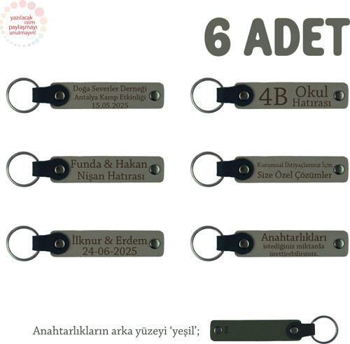Kül Gri & Yeşil, Anaokulu Miniklerine İsimli Karne Hatırası Anahtarlık 6’lı Set, Hediyelik Anı