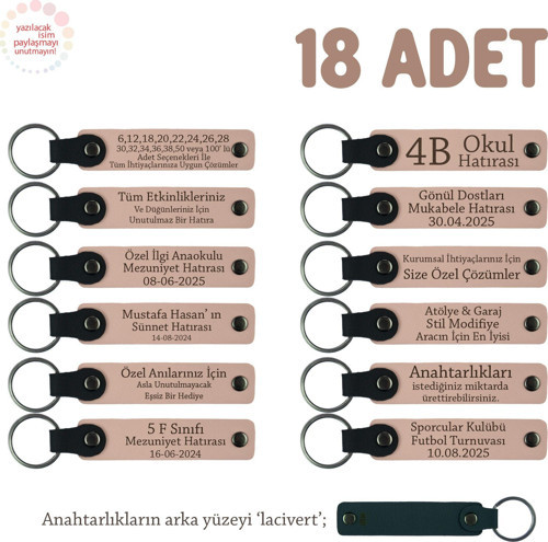 Yavru Ağzı, Anaokulu İçin İsim Yazılı Karne Hatırası Anahtarlık 18’li Set, Öğrencilere Özel Anı