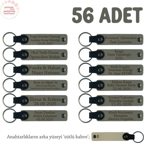 Kül Gri & Sütlü Kahve, Özel Hediye Vermek İsteyenler İçin İsim Yazılabilen 56' lı Anahtarlık Seti