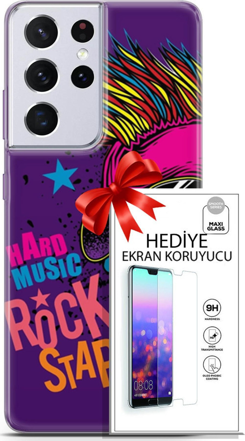 Samsung Galaxy S21 Ultra Kılıf Orijinal Seri Punky 16 Rockstar Hediyelik Kılıf Ve Ekran Koruyucu