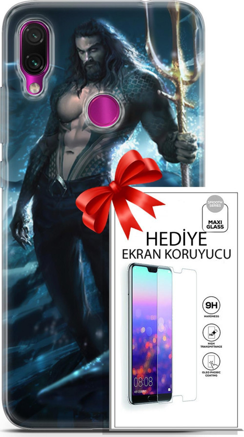 Xiaomi Redmi Note 7 Kılıf Orijinal Seri Dc 27 Aquaman Lazer Kesim Silikon Ekran Koruyucu