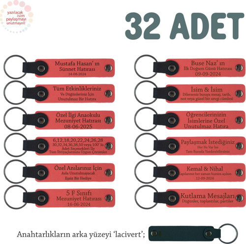 Nar Çiçeği, Bebek Mevlidi Hatırası İçin İsim Yazılı Anahtarlık 32’li Set, Misafire Özel Hediye