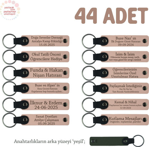 Yavru Ağzı & Yeşil, Doğum Günü Misafirlerine Kişiselleştirilmiş Anahtarlık 44’lü Set, Özel Hediyelik